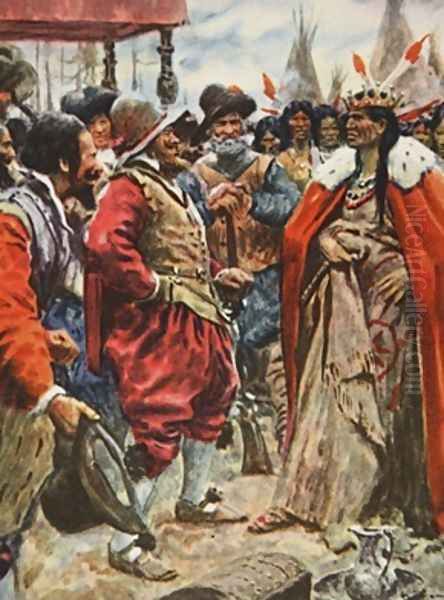 The Crowning of Powhatan illustration from This Country of Ours The Story of the United States Oil Painting by A.C. Michael