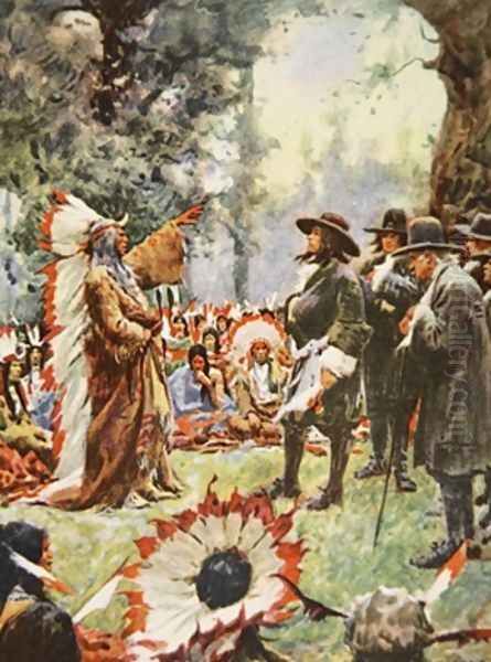 William Penns treaty with the Indians illustration from This Country of Ours The Story of the United States Oil Painting by A.C. Michael