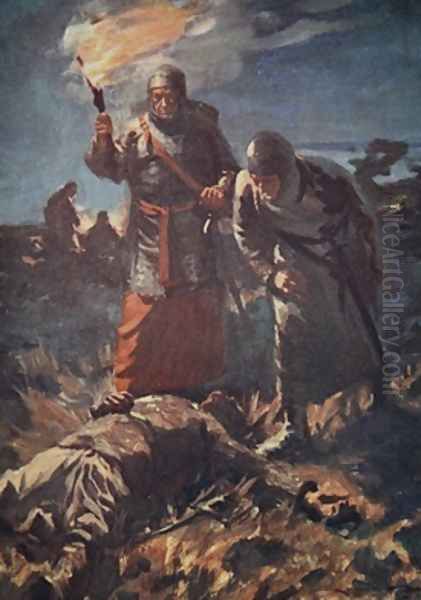 In vain they sought his dead body among the slain illustration from A History of Germany Oil Painting by A.C. Michael