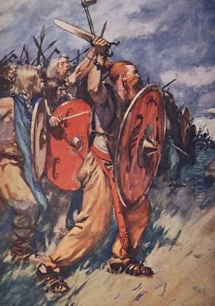 On and on they came hungering for battle illustration from A History of Germany Oil Painting by A.C. Michael