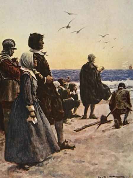 The Departure of the Mayflower illustration from This Country of Ours The Story of the United States Oil Painting by A.C. Michael