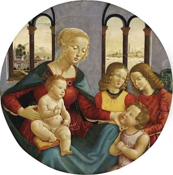 Madonna with Child the Young St John and Two Angels c 1500 Oil Painting by Bastiano Mainardi