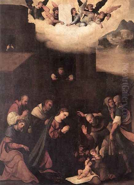 Adoration of the Shepherds 1520-24 Oil Painting by Ludovico Mazzolino