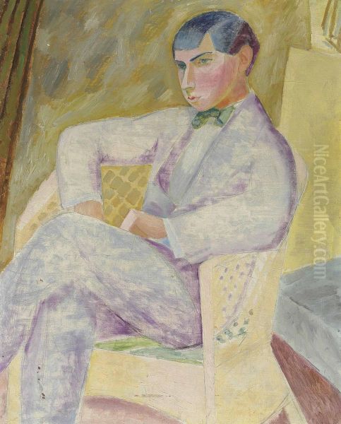 Portrait Of Ivan Grunewald, The Artist's Brother (1895-1983) Oil Painting by Isaac Grunewald