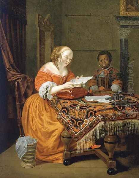 A Young Girl at a Table Oil Painting by Michiel van Musscher