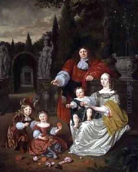 A Family Group on a Terrace 1670 Oil Painting by Michiel van Musscher