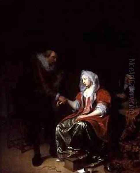 Doctor taking a young womans pulse Oil Painting by Michiel van Musscher