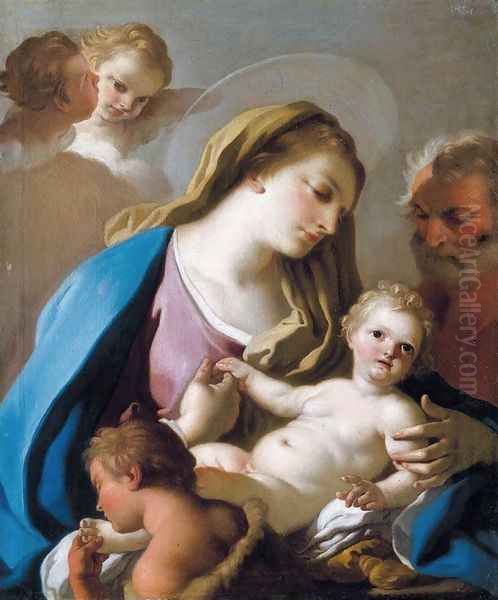 Holy Family with the Infant St John The Baptist 1760s Oil Painting by Francesco de Mura