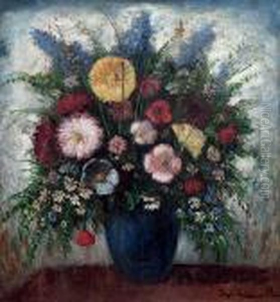 Bouquet Of Flowers Oil Painting by Bela Ivanyi Grunwald