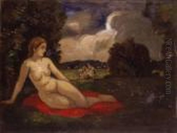 Nude In Landscape Oil Painting by Bela Ivanyi Grunwald