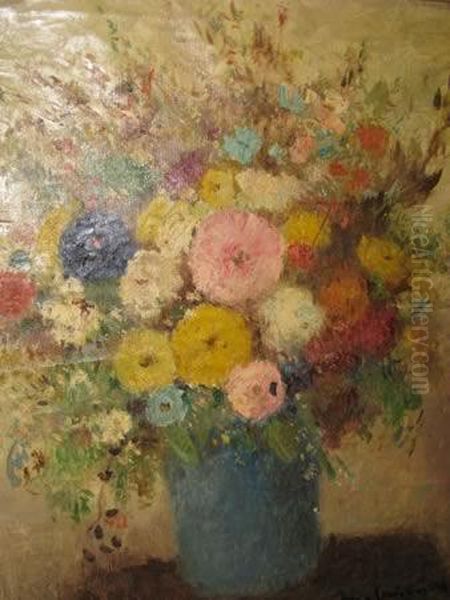 Still Life Of Flowers Oil Painting by Bela Ivanyi Grunwald