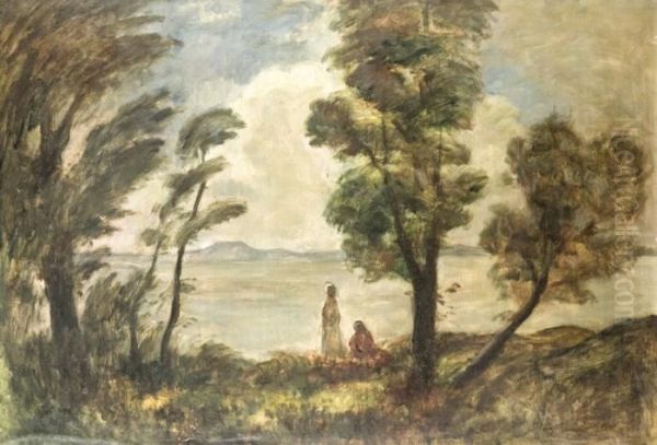 Balatonpart Piheno Alakokkal Oil Painting by Bela Ivanyi Grunwald