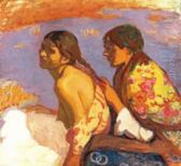 Girls By The Waterside, Around 1910 Oil Painting by Bela Ivanyi Grunwald