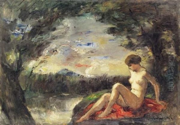 Nude In The Open-air Oil Painting by Bela Ivanyi Grunwald