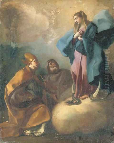 The Virgin in Glory with Saint Januarius and Saint Francis of Paola Oil Painting by Francesco de Mura