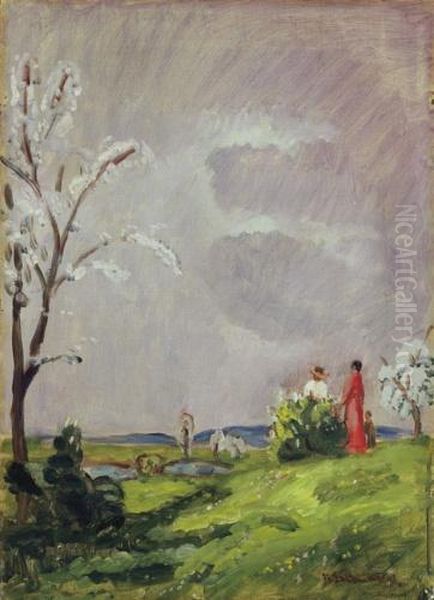 Spring, 1910s Oil Painting by Bela Ivanyi Grunwald