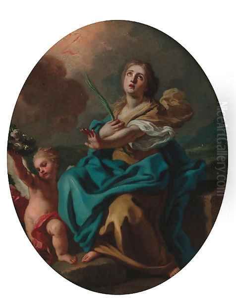 A female saint with a putto Oil Painting by Francesco de Mura