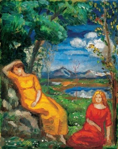 In The Garden, About 1910 Oil Painting by Bela Ivanyi Grunwald