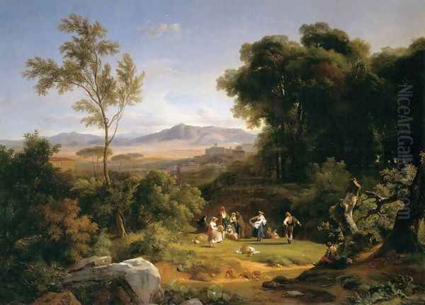 Landscape Inspired by the View of Frascati 1822 Oil Painting by Achille-Etna Michallon