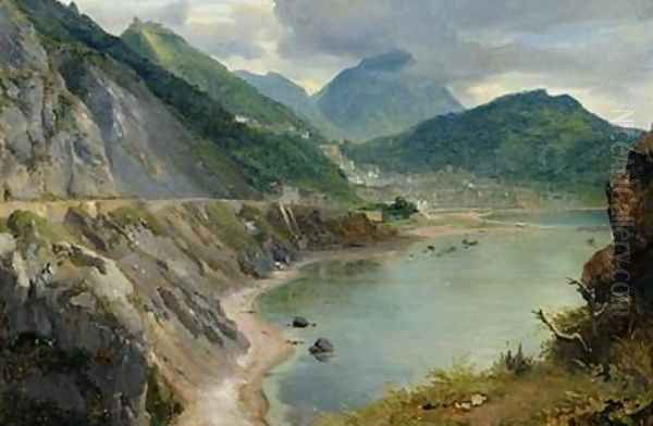 View of the Town and Gulf of Salerno Oil Painting by Achille-Etna Michallon