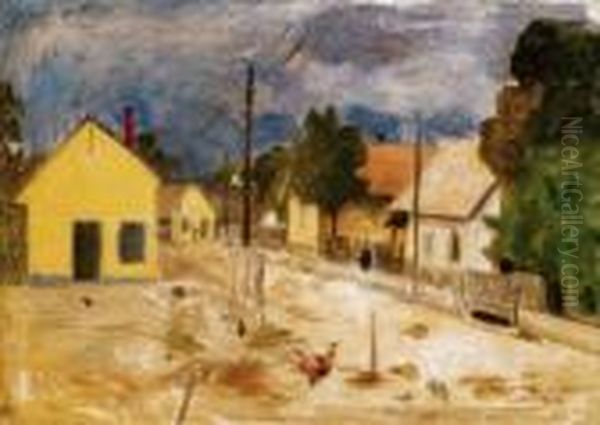 Street In Balatonlelle, 1930s Oil Painting by Bela Ivanyi Grunwald