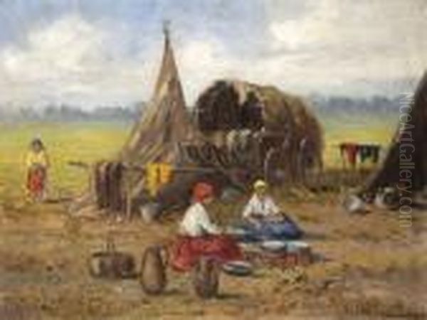 Ciganytabor Oil Painting by Bela Ivanyi Grunwald