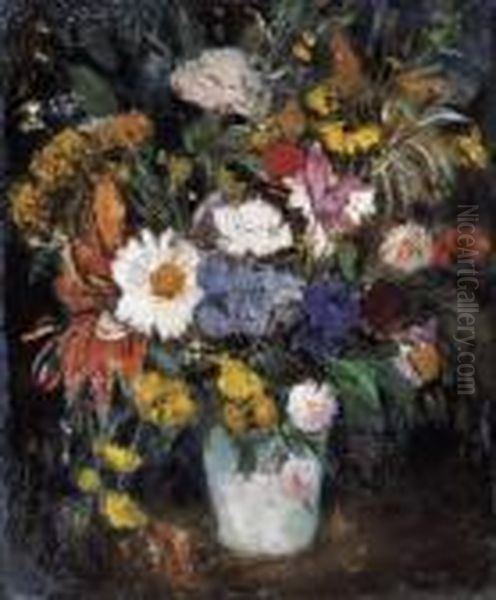 Still-life Of Flowers Oil Painting by Bela Ivanyi Grunwald