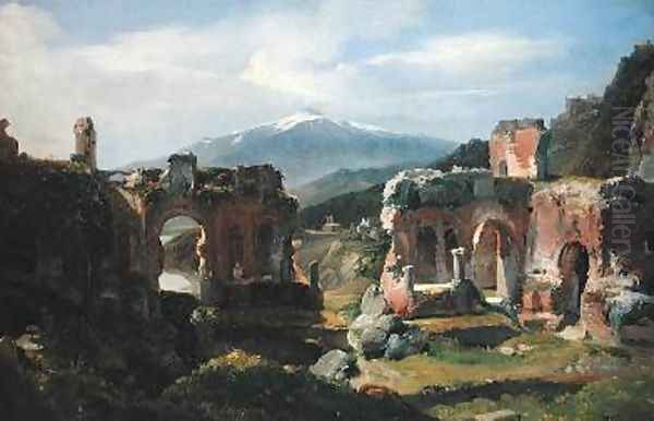 Ruins of the Theatre at Taormina Oil Painting by Achille-Etna Michallon