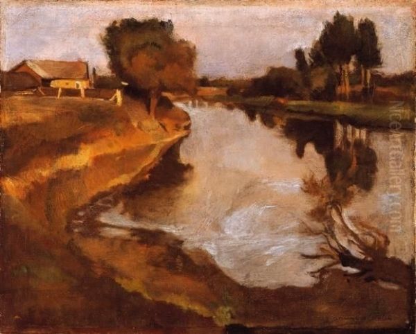 By The Riverside, About 1902-3 Oil Painting by Bela Ivanyi Grunwald