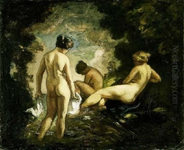 Nudes In The Open-air Oil Painting by Bela Ivanyi Grunwald