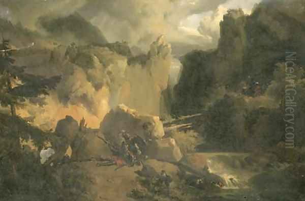 Roland and Oliver at the Battle of Roncesvalles Oil Painting by Achille-Etna Michallon