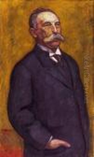 Man With A Moustache Oil Painting by Bela Ivanyi Grunwald