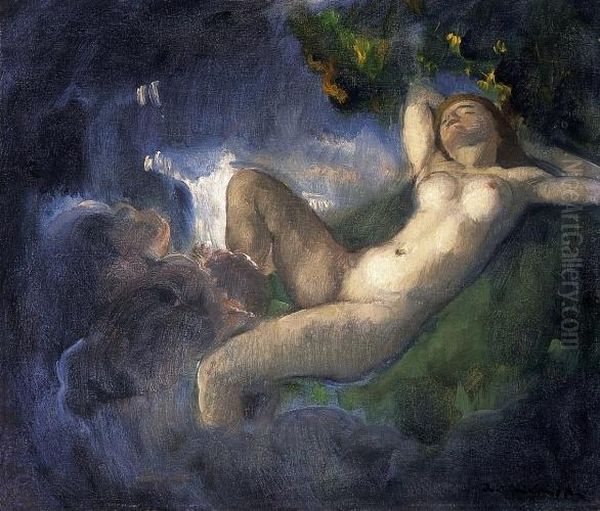 Nude (ixion And Hera) Oil Painting by Bela Ivanyi Grunwald