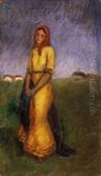 Bride In Yellow Dress Oil Painting by Bela Ivanyi Grunwald