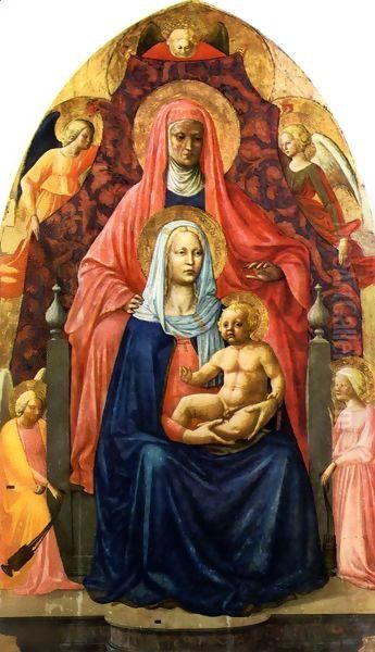 Madonna and Child with Saint Anne (painted with Masaccio) 1424-25 Oil Painting by Tommaso Masolino (da Panicale)