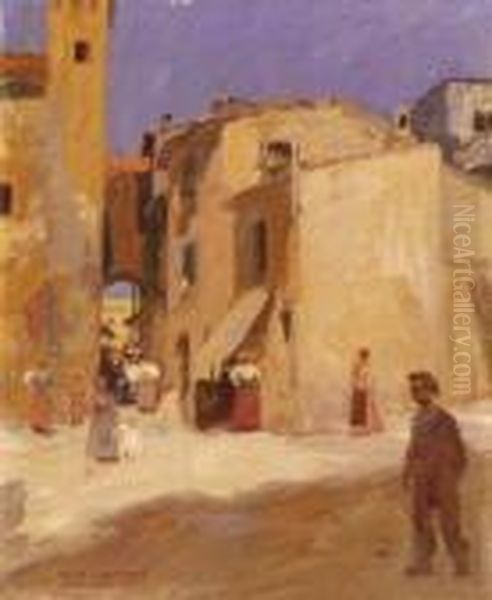 Street Scene Oil Painting by Bela Ivanyi Grunwald