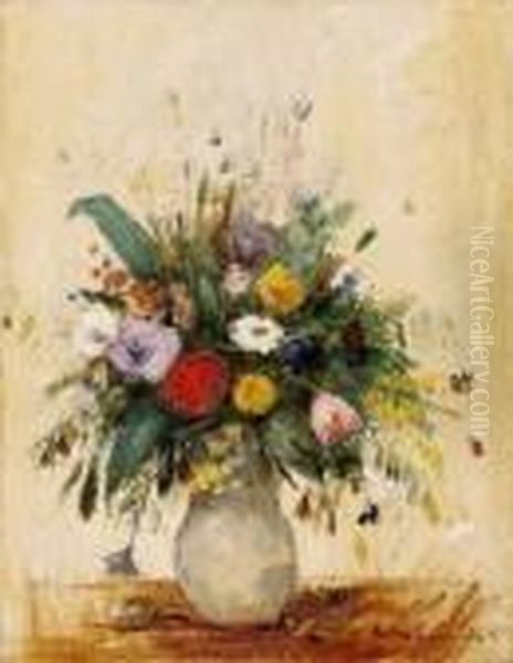 Still Life Of Flowers Oil Painting by Bela Ivanyi Grunwald