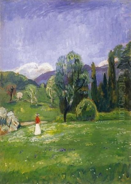 On Flowery Field, About 1910-12 Oil Painting by Bela Ivanyi Grunwald