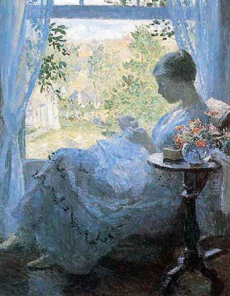 Young Woman Sewing Oil Painting by Gari Julius Melchers