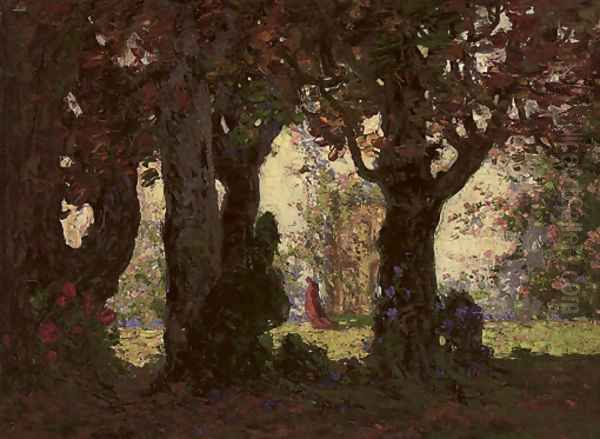 Cardinal's garden Oil Painting by Thomas E. Mostyn