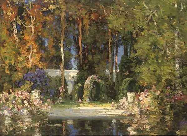 The garden pool Oil Painting by Thomas E. Mostyn