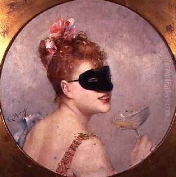 Woman with a mask Oil Painting by Federico de Madrazo y Kuntz