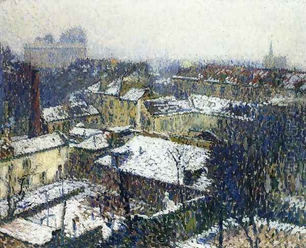 The Roofs of Paris in the Snow, the View from the Artist's Studio Oil Painting by Henri Martin