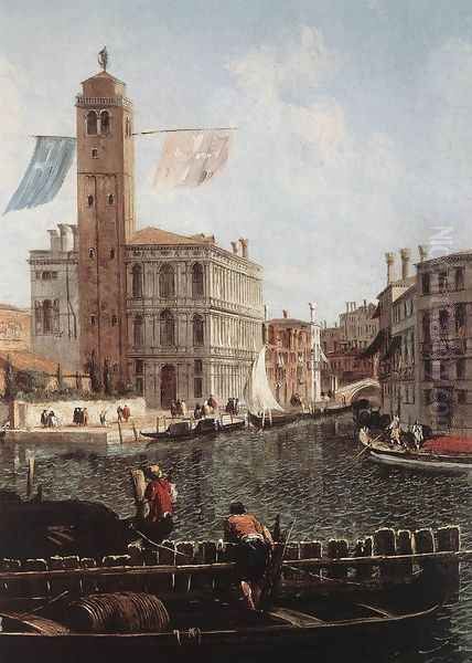 The Grand Canal with the Fishmarket (detail) c. 1740 Oil Painting by Michele Marieschi