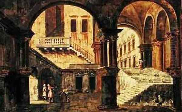 Staircase in a Palace Oil Painting by Michele Marieschi