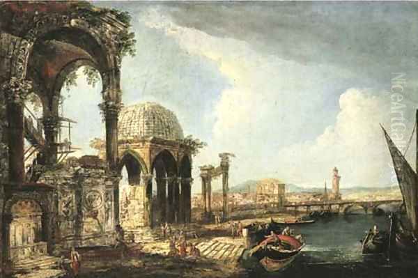 An architectural capriccio of a city Oil Painting by Michele Marieschi