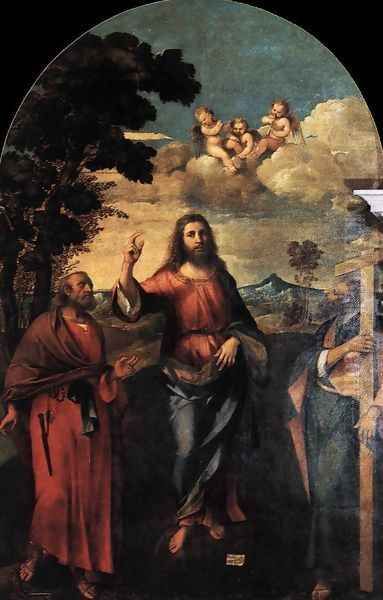 Christ between Sts Peter and Andrew Oil Painting by Rocco Marconi