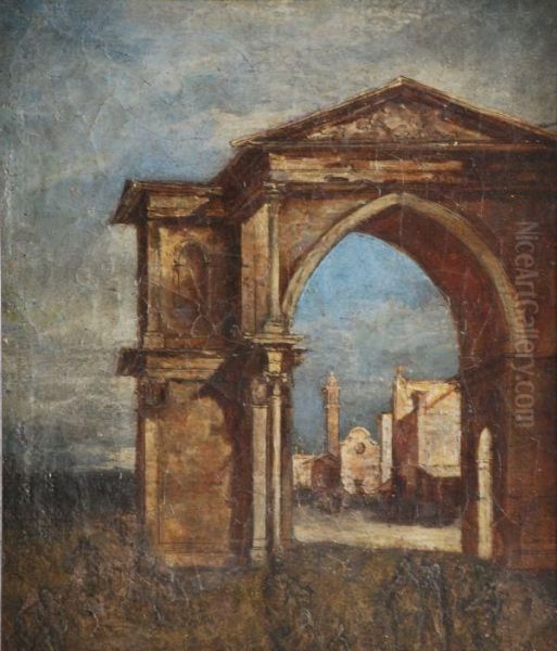 A Venetian Capriccio Scene With A Triumphal Arch Oil Painting by Francesco Guardi