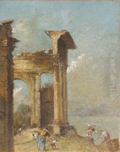 Capriccio With Figures Oil Painting by Francesco Guardi