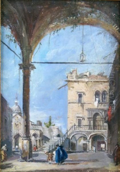 Vue D'un Portique A Venise Oil Painting by Francesco Guardi